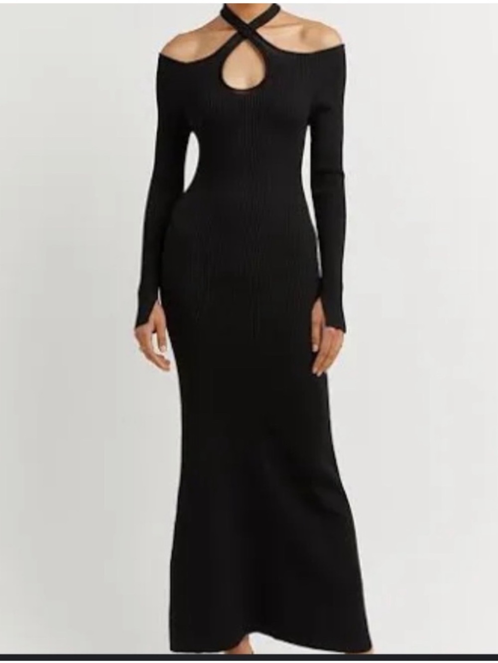 NWT DISSH Toni Black Sleeved Knit Midi Dress Black Size XS